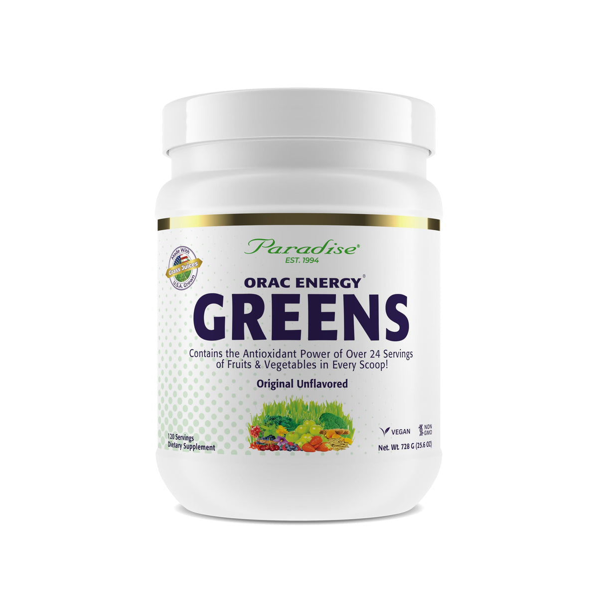 Paradise Herbs ORAC Energy Greens Poudre 120 Portions emballage avant
