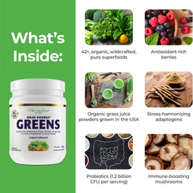 Paradise Herbs ORAC Energy Greens Poudre 120 Portions en poudre dans un verre