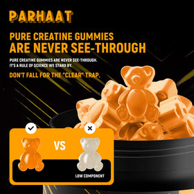 Parhaat Gummy de Créatine Monohydrate gummies orange à côté d'une bouteille d'eau