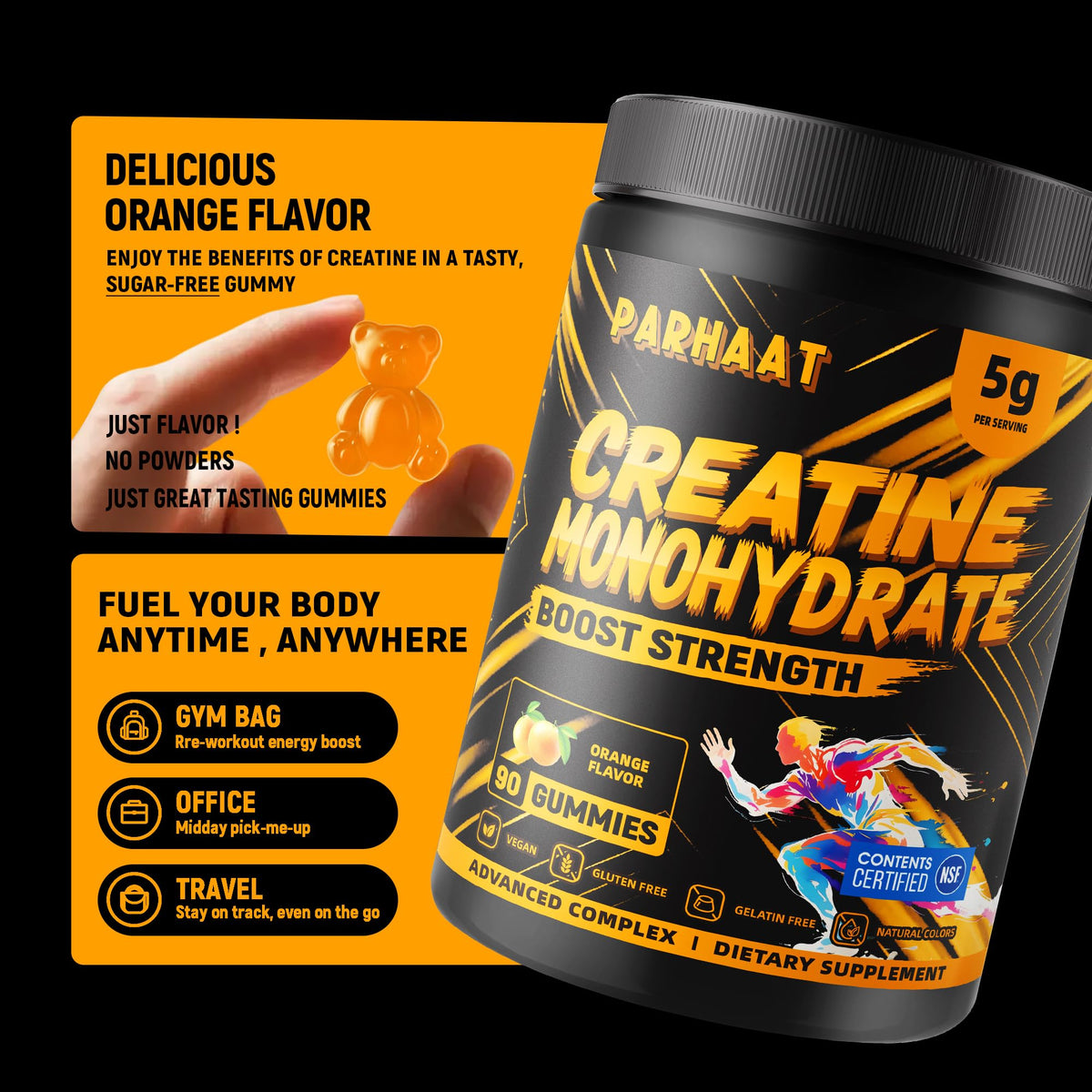 Parhaat Gummy de Créatine Monohydrate gummies orange avec étiquette