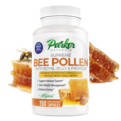 Parker Naturals capsules de pollen d'abeille 150 unités vue de face