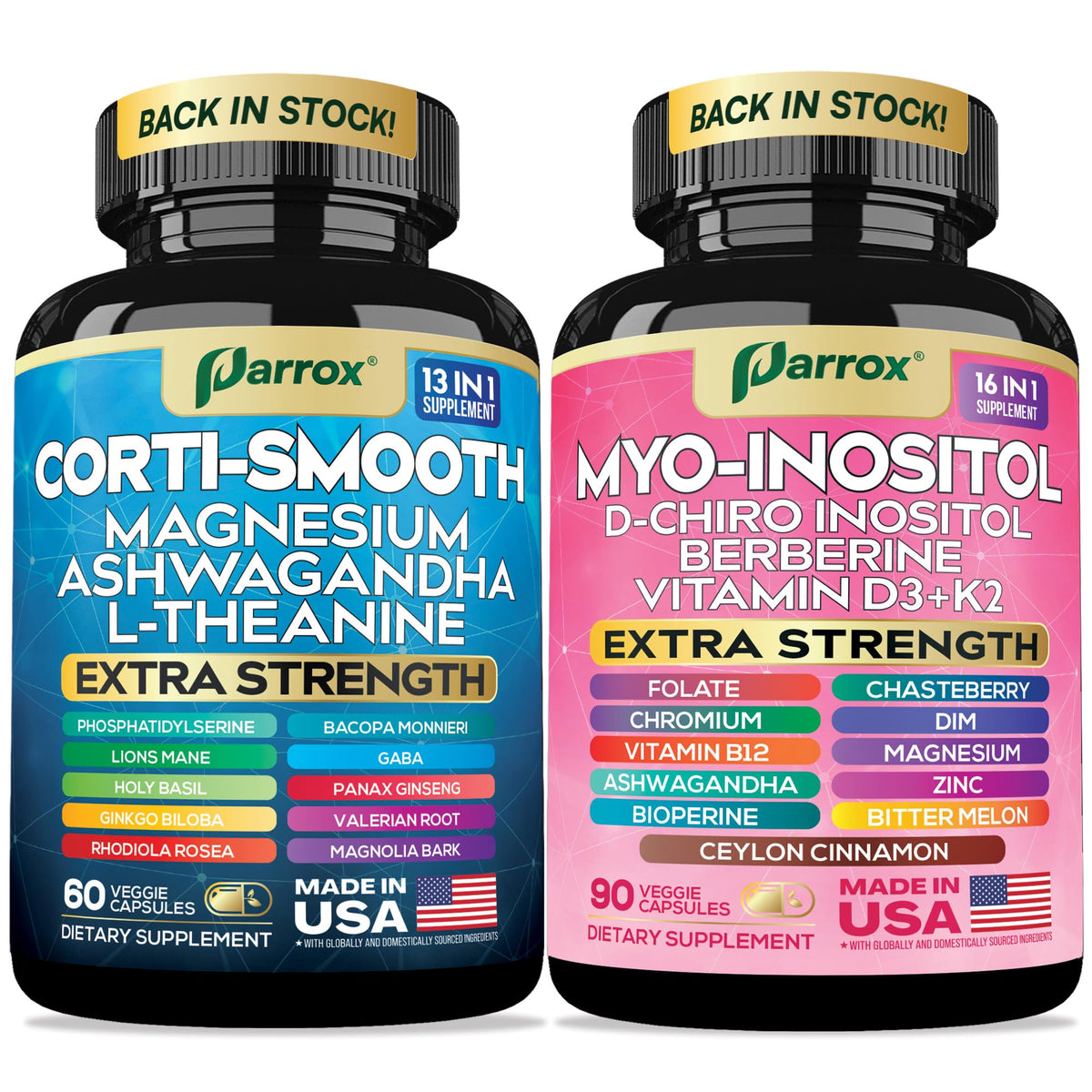 Parrox Bundle Cortisol & Myo-Inositol 150 Capsules, avant