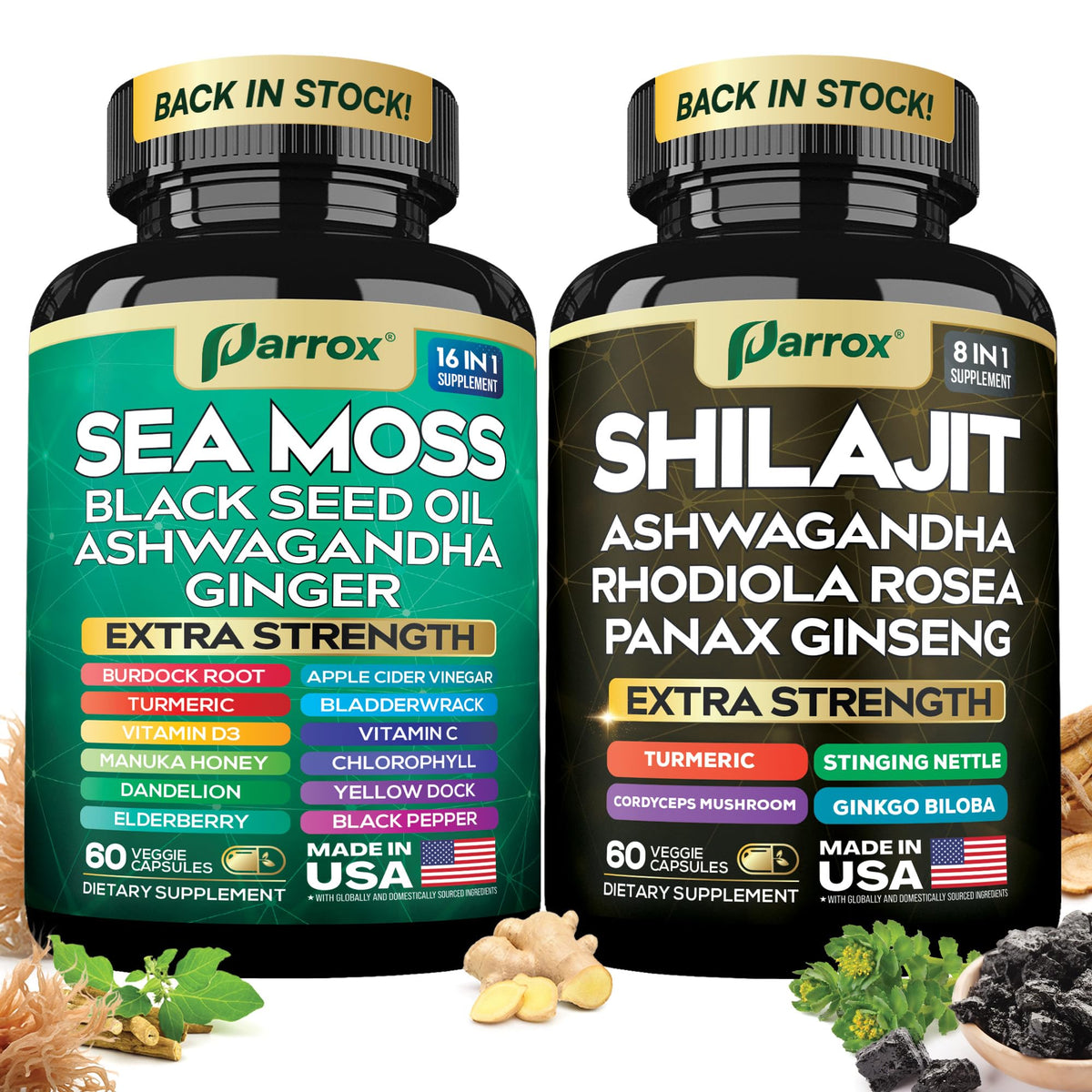 Parrox Bundle Dynamique Vitalité avec bouteilles de Shilajit et Sea Moss