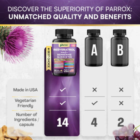 Parrox Complément Alimentaire Resvératrol 14-en-1 vue de côté
