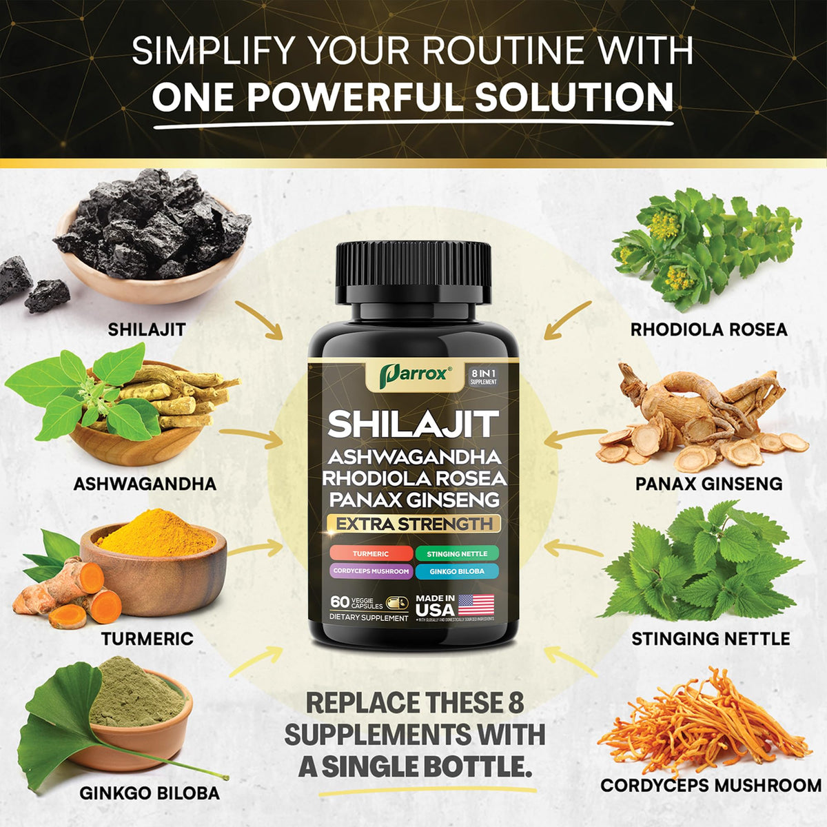 Parrox Complément Alimentaire Shilajit 8-en-1 ouvert