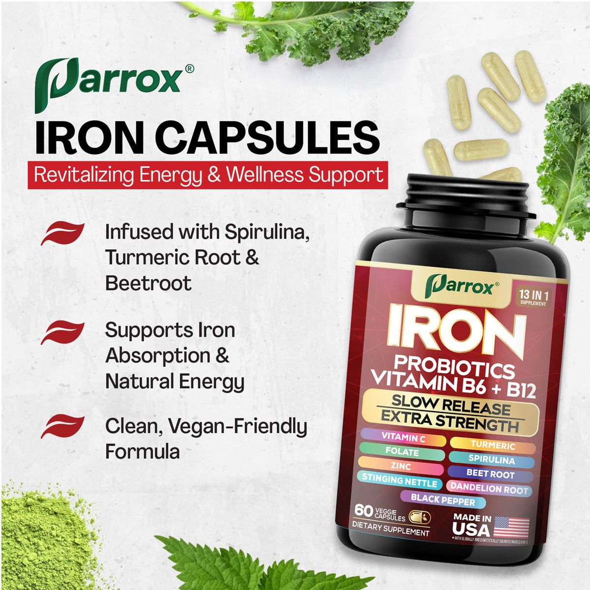 Parrox Fer Bisglycinate 60 Capsules sur une table