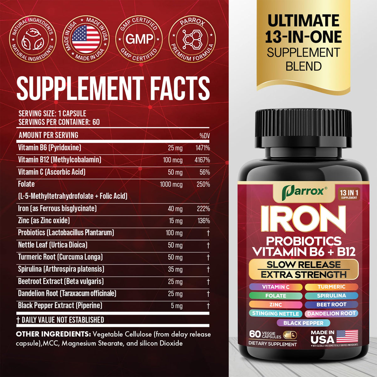 Parrox Fer Bisglycinate 60 Capsules vue arrière