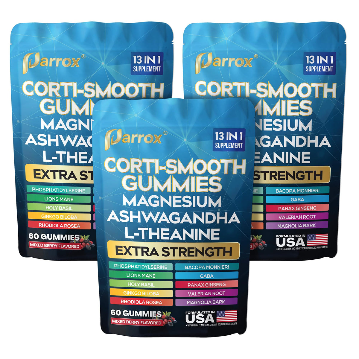 Parrox Gummies Corti-Smooth 3 Pack vue avant avec emballage