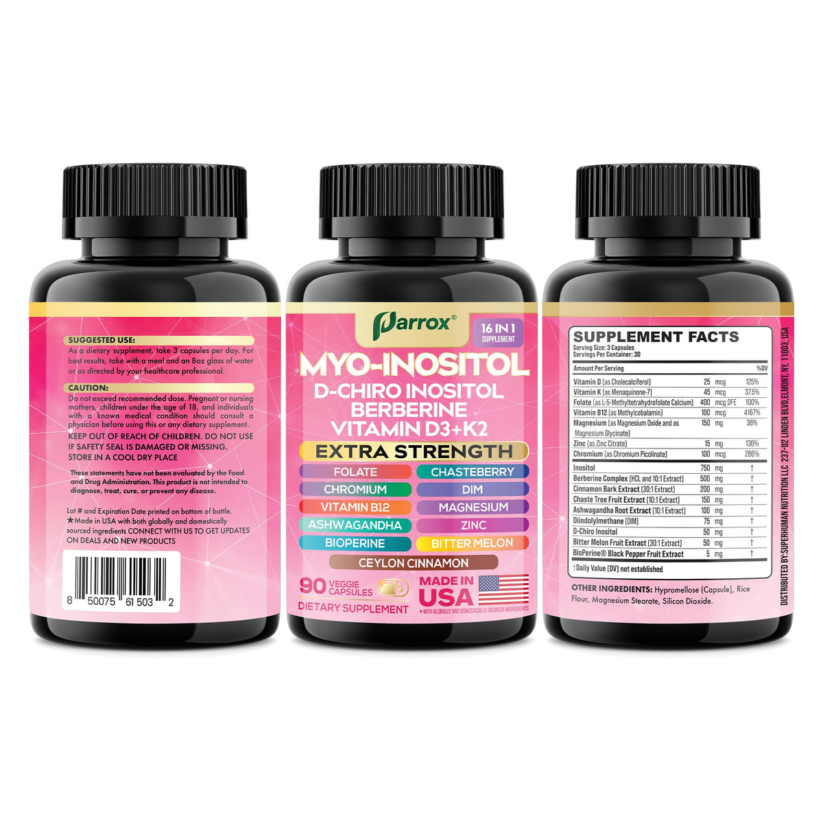 Parrox Myo-Inositol 14 en 1 sur une table en bois