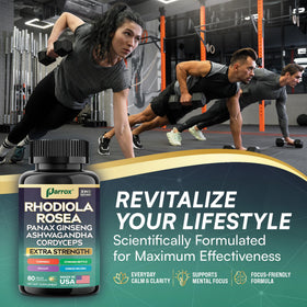 Parrox Rhodiola Rosea 8-en-1 avec verre d'eau et assiette de nourriture