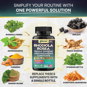 Parrox Rhodiola Rosea 8-en-1 ouvrant la boîte pour voir les capsules