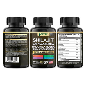 Parrox Shilajit 8-en-1 capsules à côté d'autres compléments