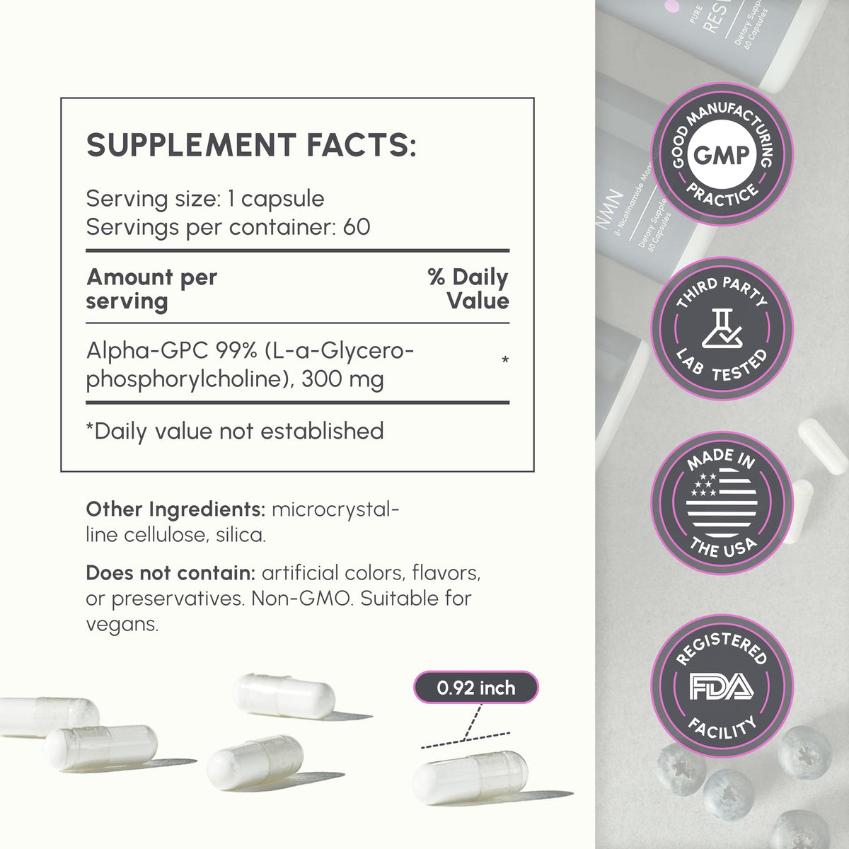 partiQlar Alpha GPC 300mg composition nutritionnelle sur l'emballage