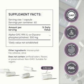 partiQlar Alpha GPC 300mg composition nutritionnelle sur l'emballage