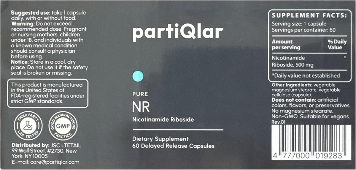 partiQlar NR complément Nicotinamide Riboside flacon ouvert