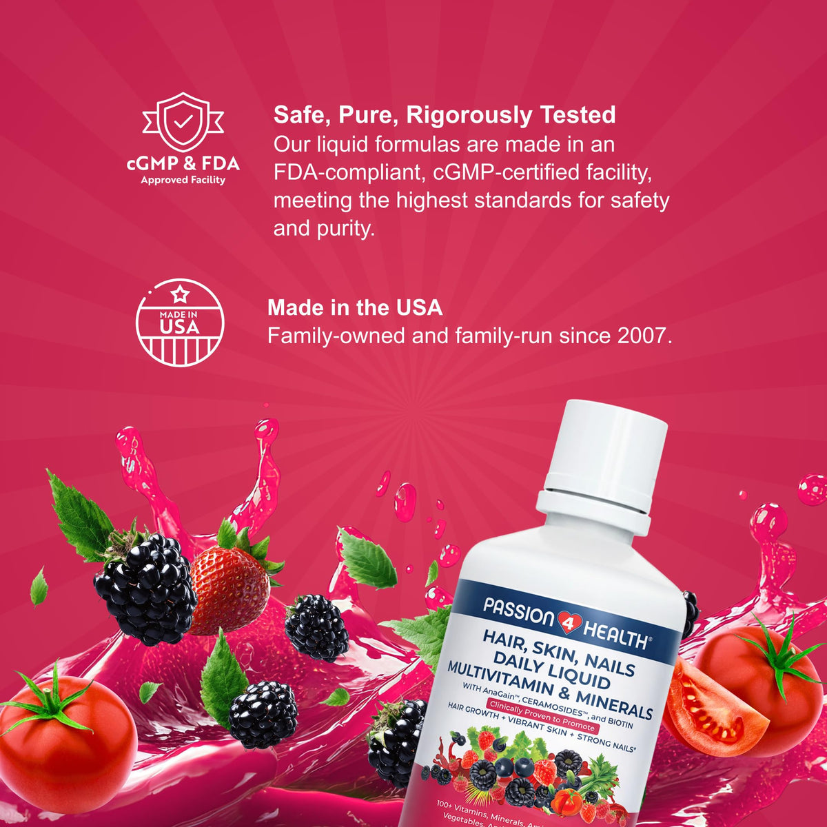 Passion 4 Life Multivitamines sur une table avec fruits
