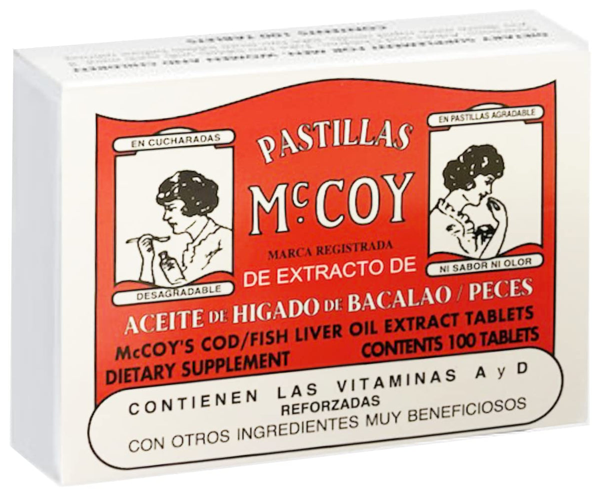 Pastillas McCoy huile de foie de poisson comprimés 100 unités devant l'emballage