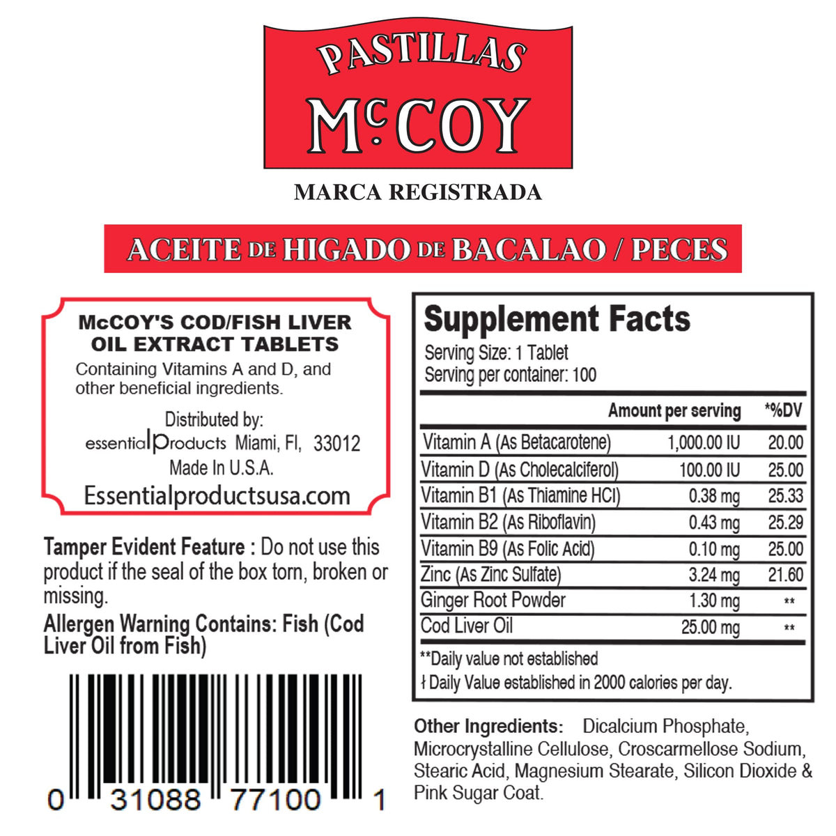 Pastillas McCoy Huile de Poisson 40 Capsules ouvertes