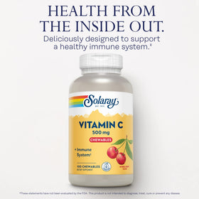 Pastille à mâcher Vitamine C SOLARAY 500 mg sur fond blanc