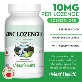 Pastilles de Zinc Maxi Health 10mg avec Vitamine C, vue arrière du packaging