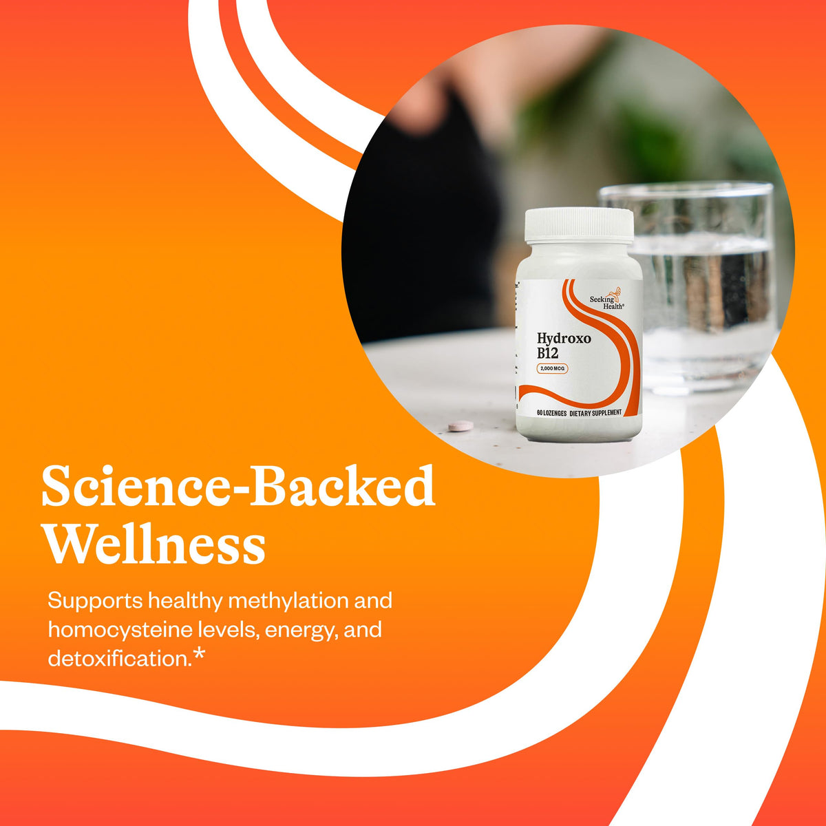 Pastilles Hydroxo B12 de Seeking Health sur fond blanc