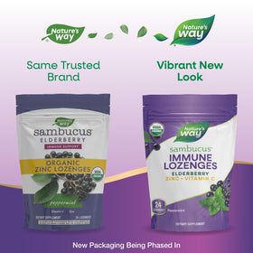 Pastilles Sambucus Zinc Nature's Way à la menthe sur fond blanc