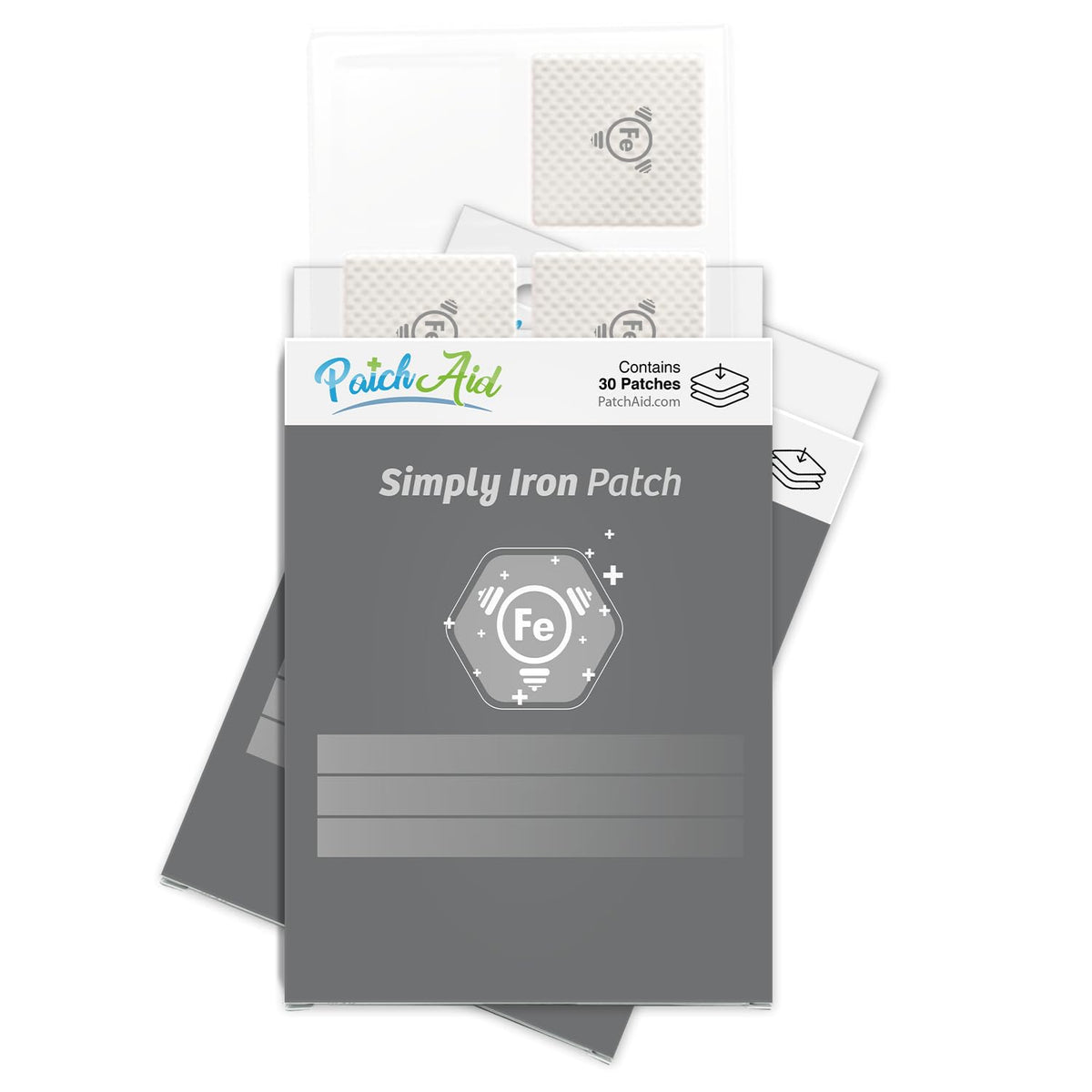 Patch Aid Patch Alimentaire Fer vue avant avec dimensions 10,2 × 7,6 cm