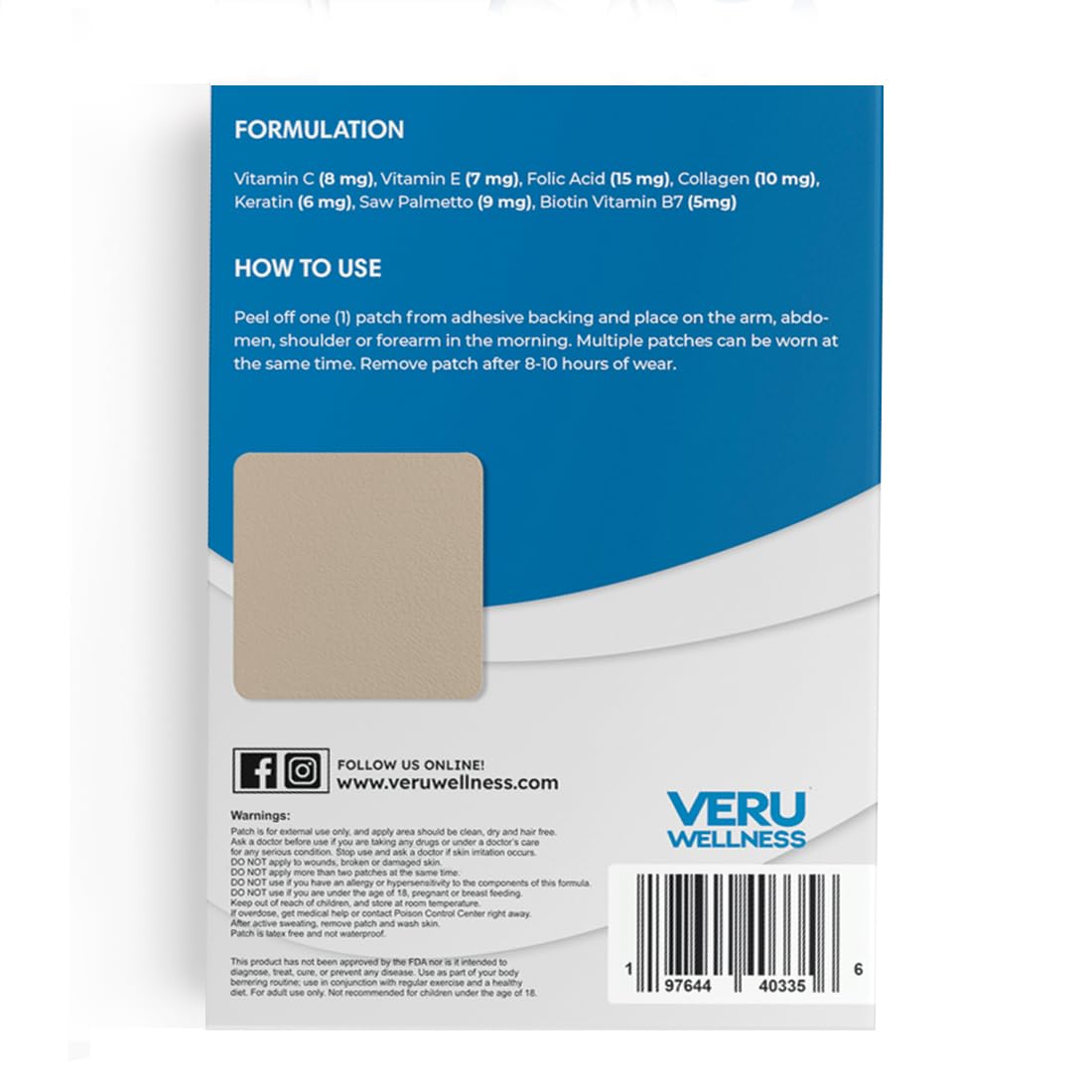 Patch Biotin Plus de Veru Wellness posé sur un bras