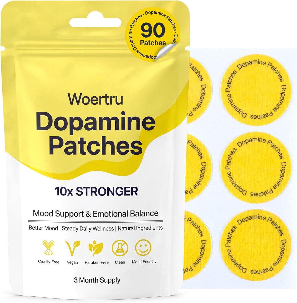 Patch de dopamine Woertru vue de face, design léger et discret