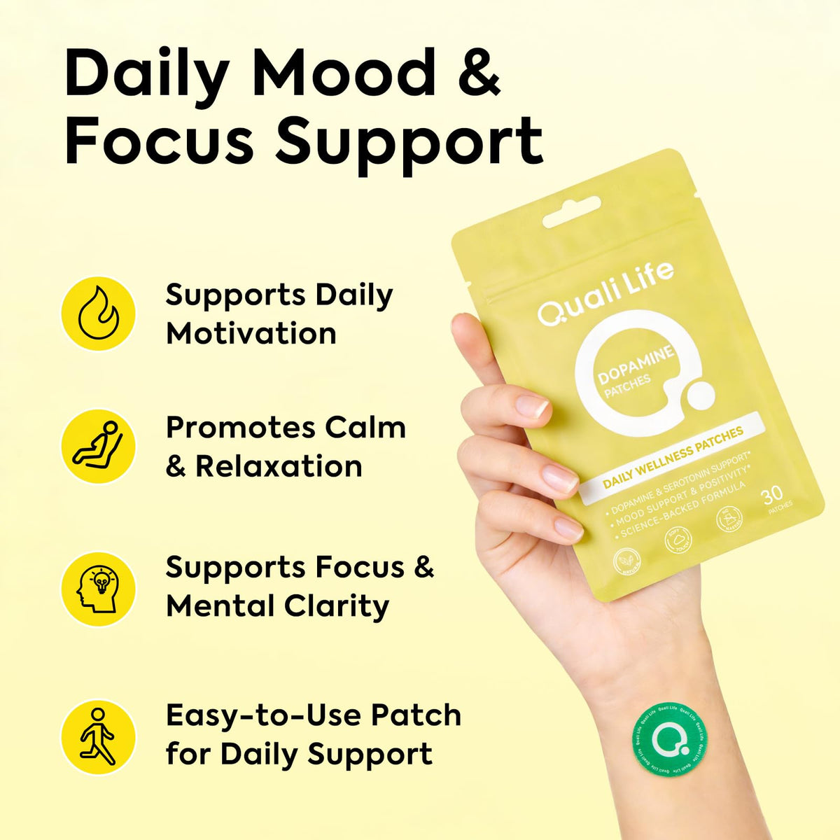 Patch Dopamine QualiLife appliqué sur la peau