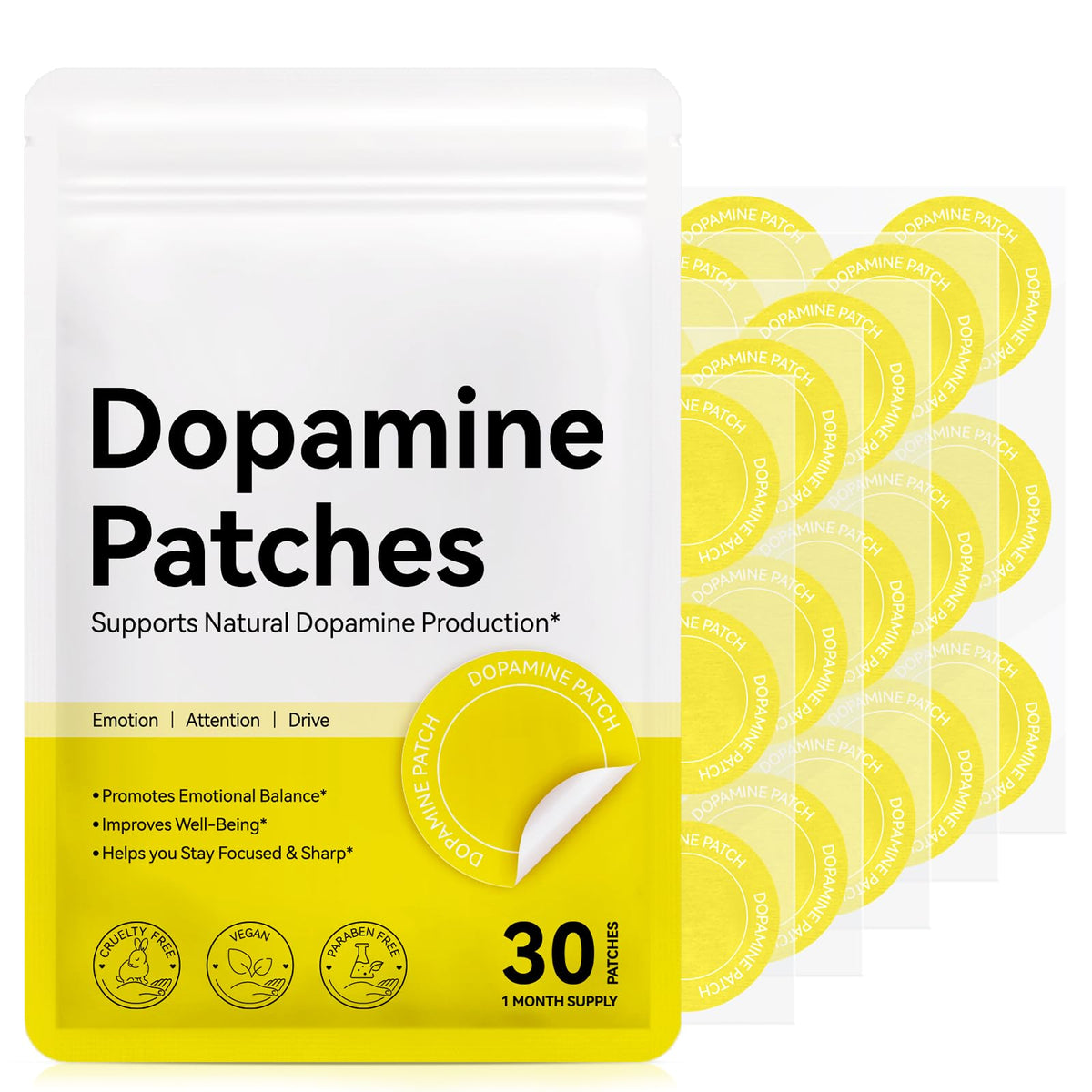 Patch Dopamine ZBQIEX vue avant avec ingrédients végétaux