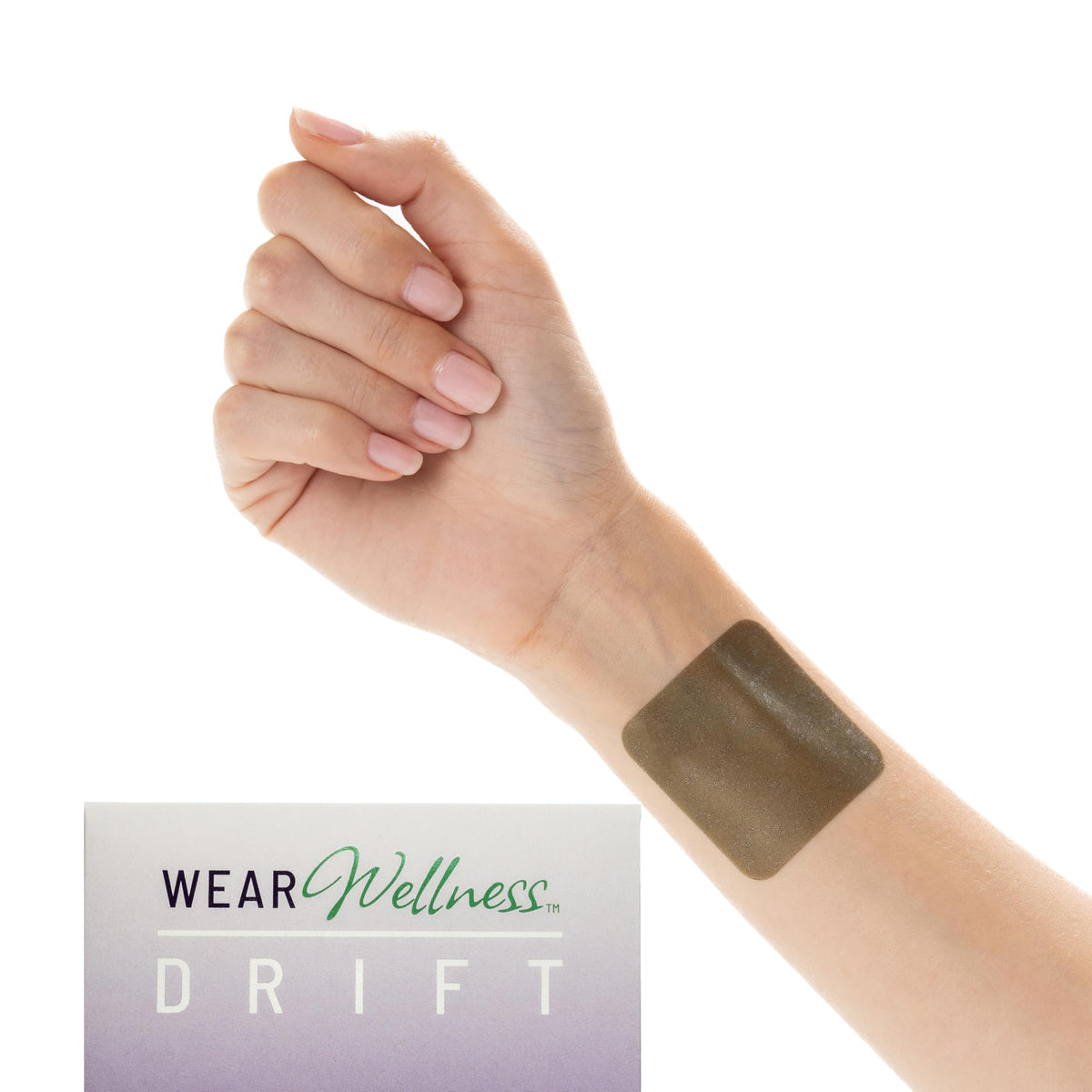 Patch Drift Wear Wellness sur un bureau avec des accessoires