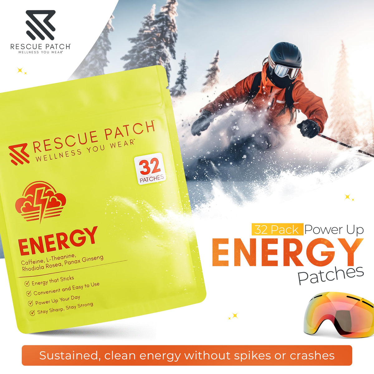 Patch énergétique Rescue Patch sur une main, prêt à être appliqué