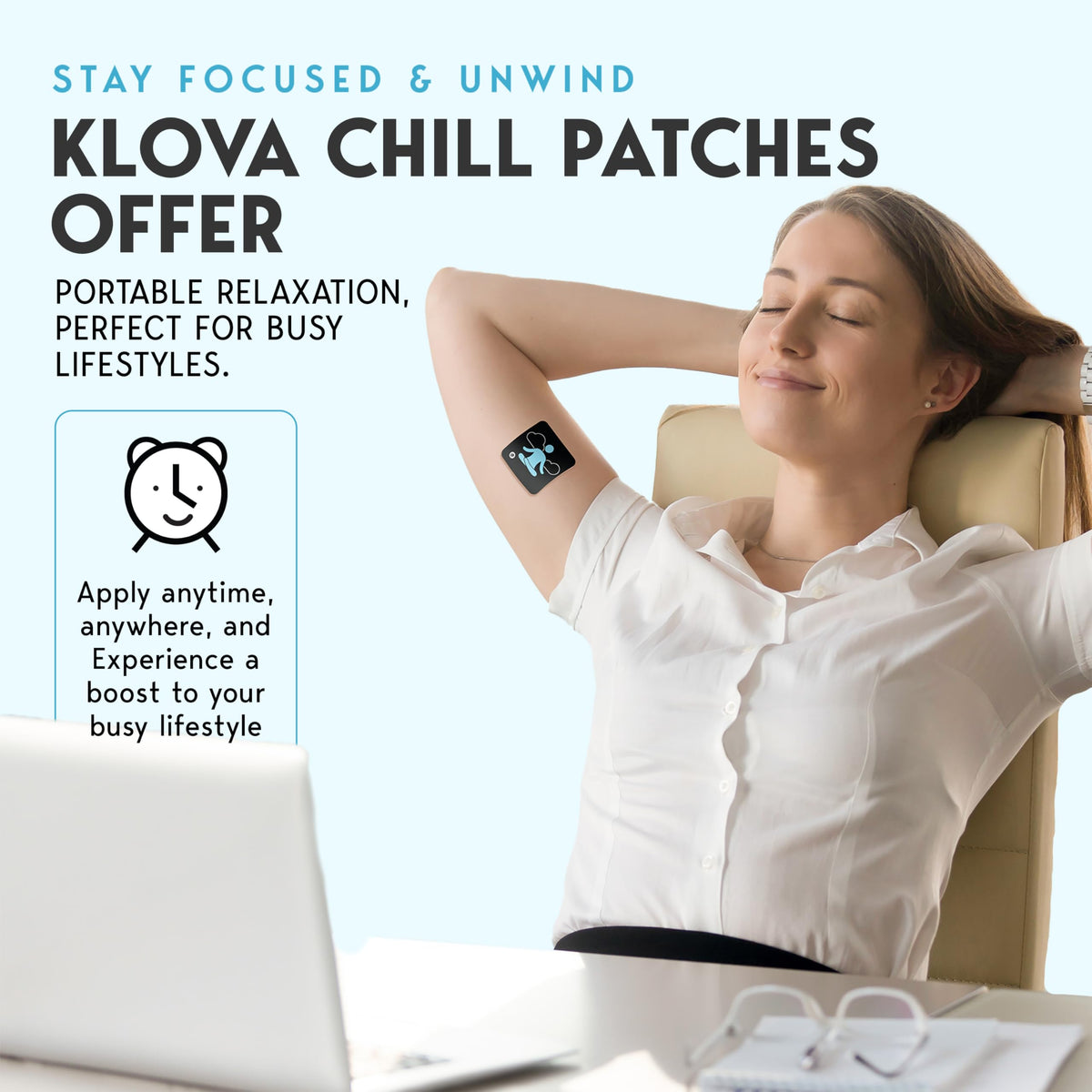 Patch Klova Chill sur une table avec des éléments naturels