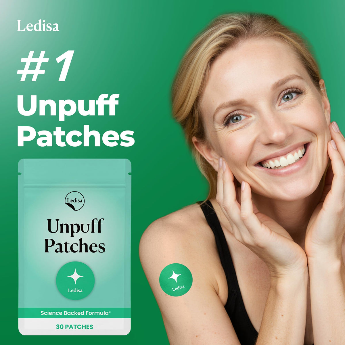 Patch Ledisa Unpuff appliqué sur la peau