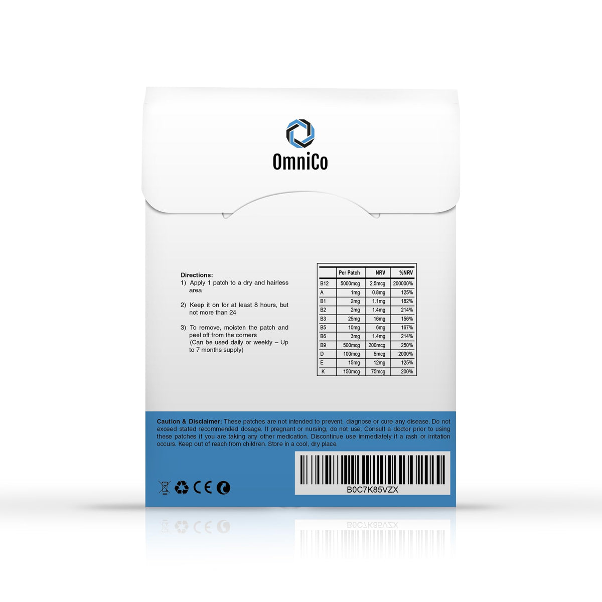 Patch OmniCo B12 Énergie sur une peau humaine