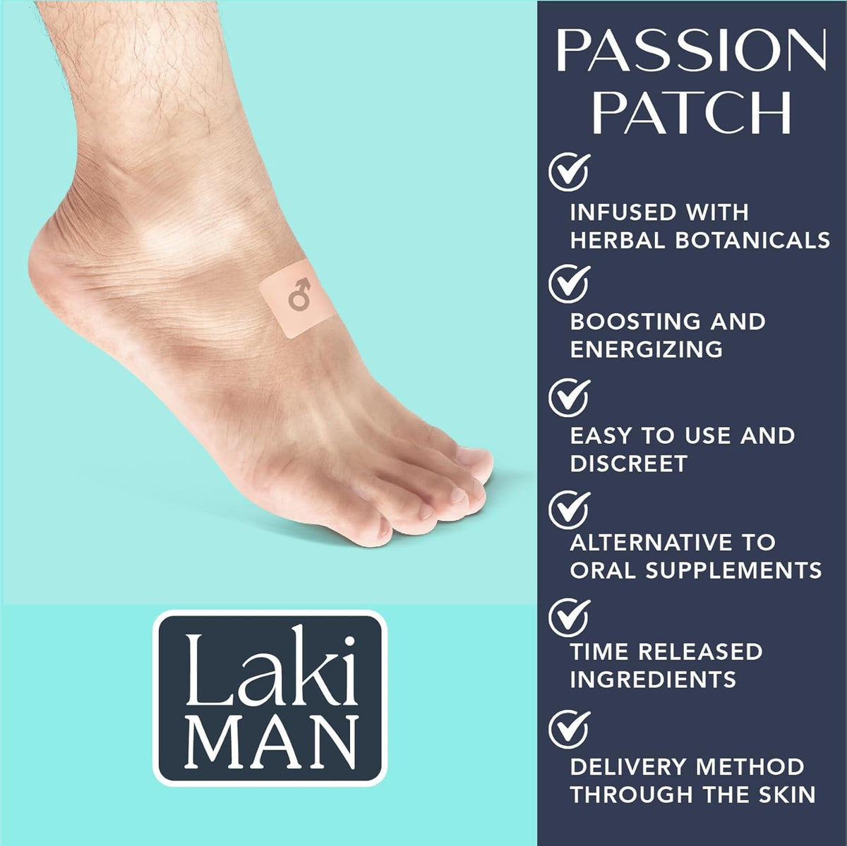 Patch Passion Laki Naturals appliqué sur la peau, montrant sa discrétion