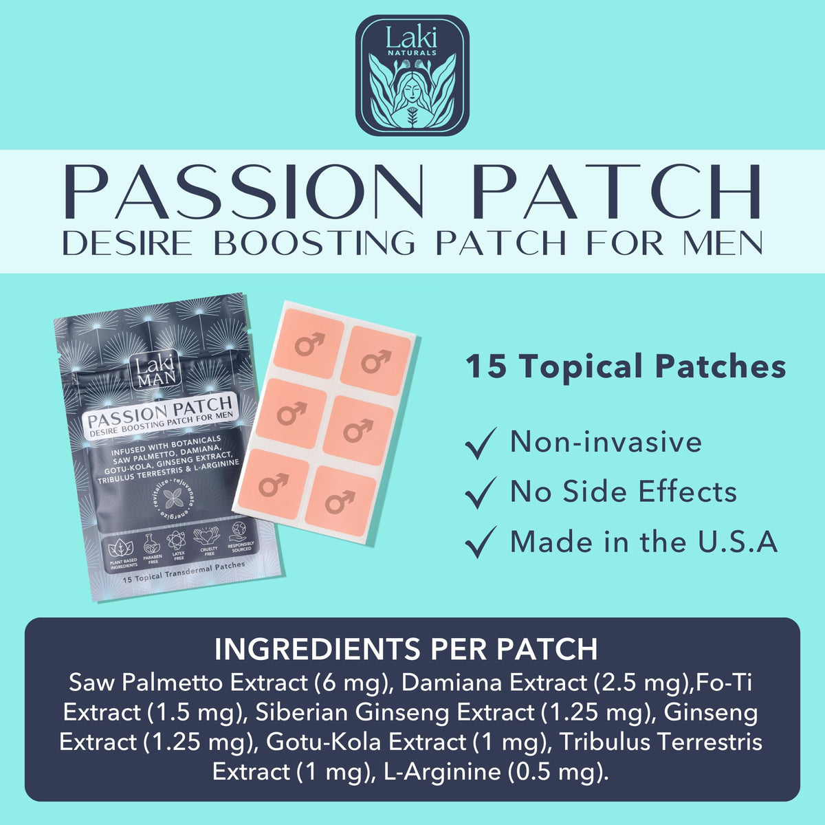 Patch Passion Laki Naturals dans une trousse de voyage, idéal pour voyager