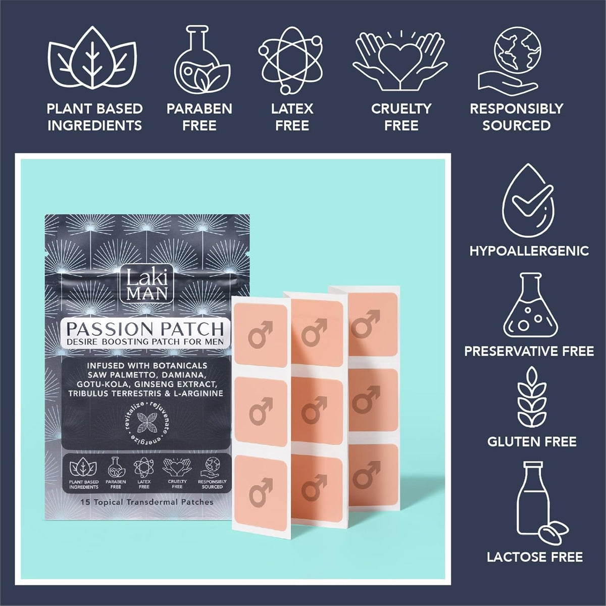 Patch Passion pour Hommes Laki Naturals, mise en avant des ingrédients naturels