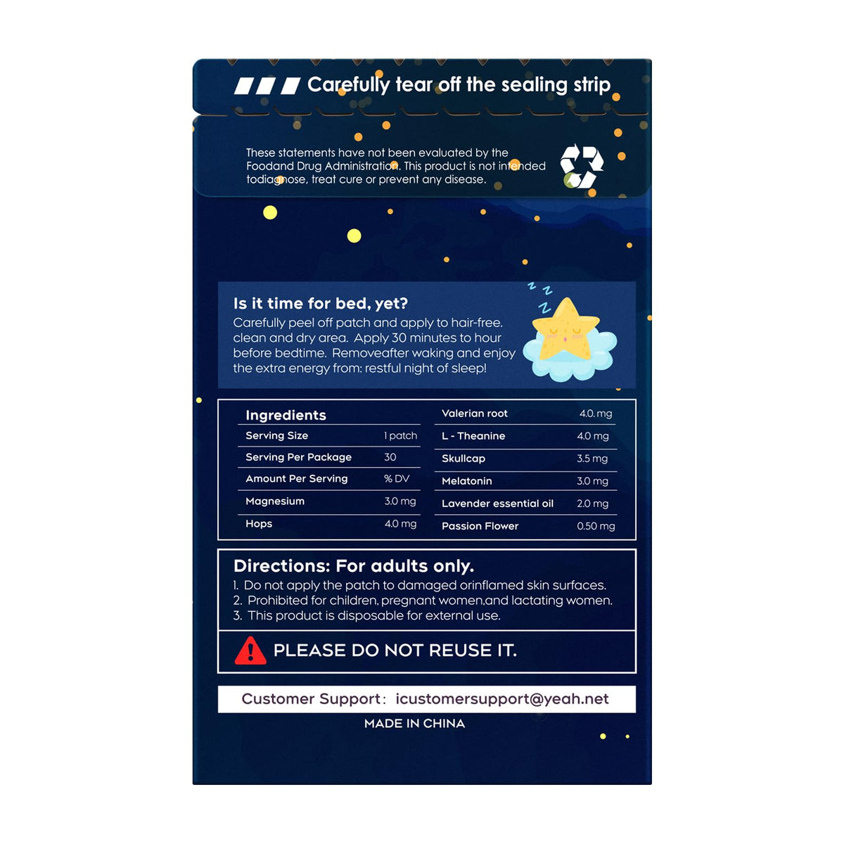 Patch RAAYAM de sommeil, utilisation avant le coucher