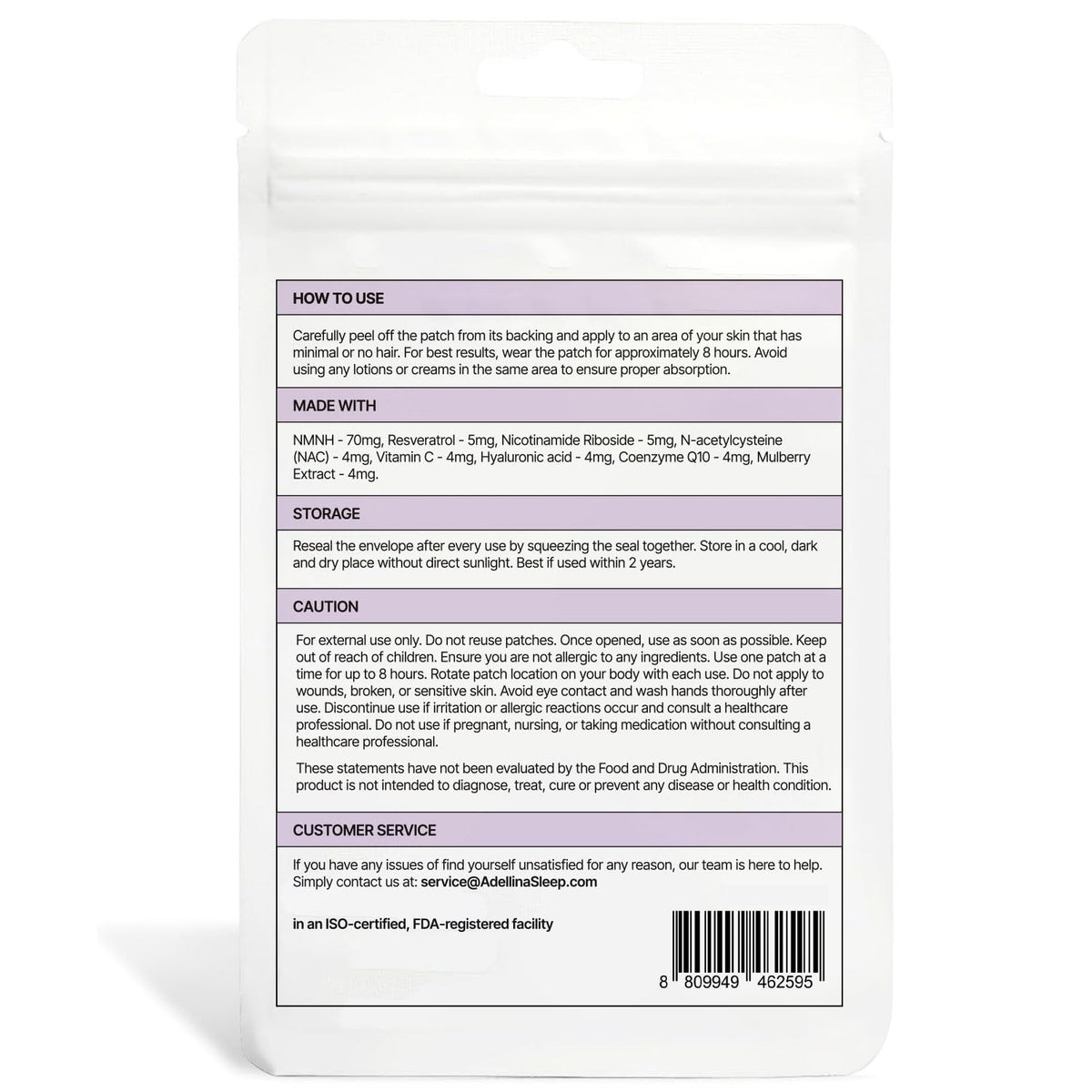 Patches Adellina NAD+ avec mise en avant des avantages