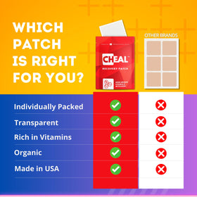 Patches CHEAL disposés sur une table lors d'une fête