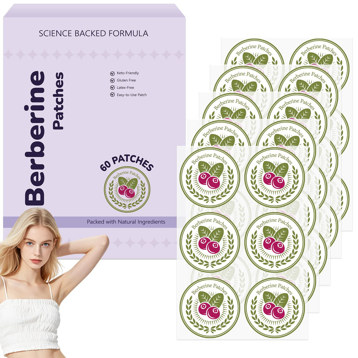 Patches de berbérine Platicat 60 unités vue avant avec ingrédients
