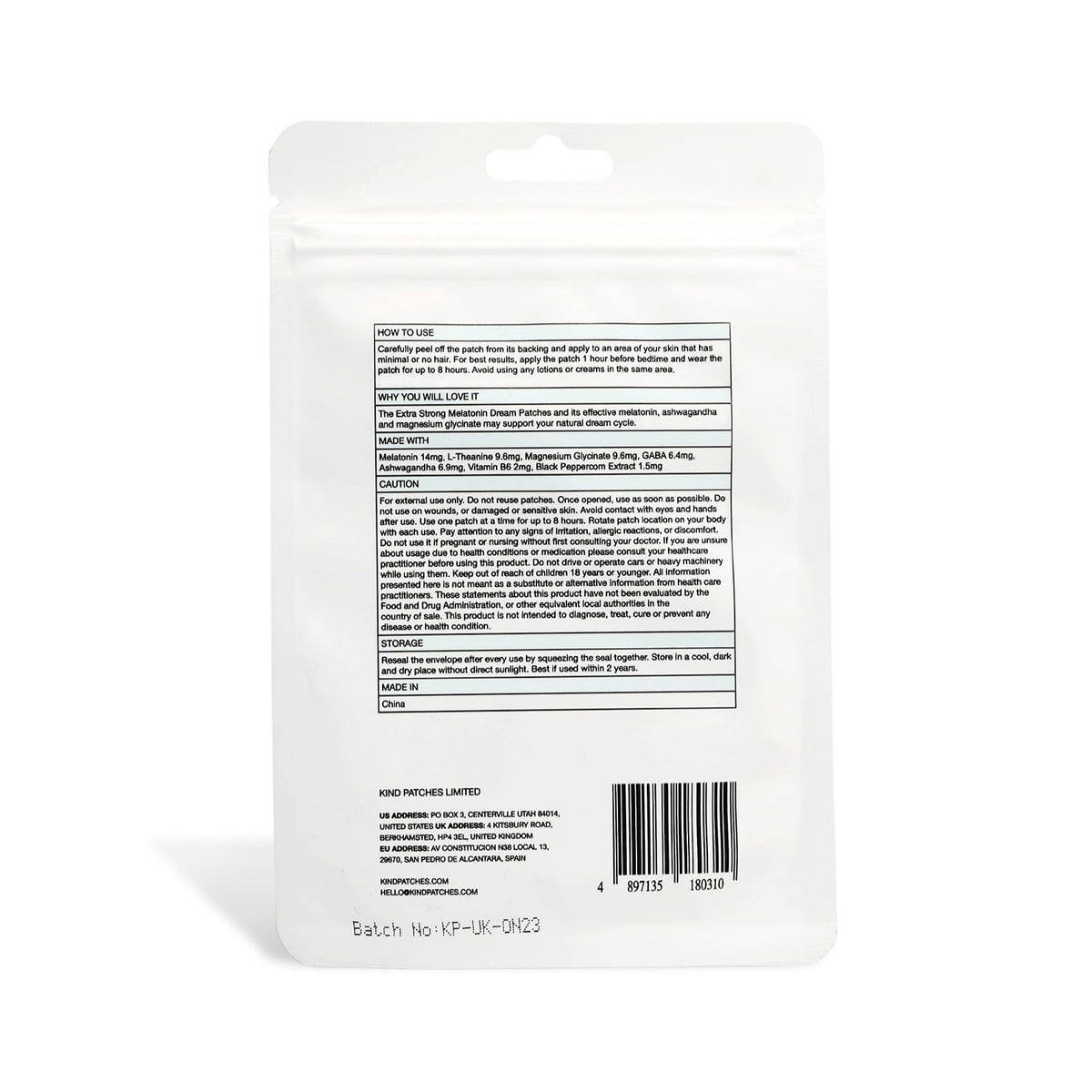 Patches de Mélatonine Kind Patches avec arrière-plan neutre