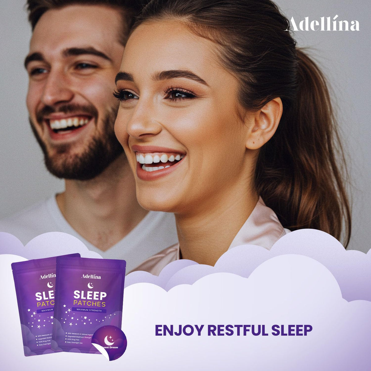 Patches de sommeil Adellina sur un fond neutre