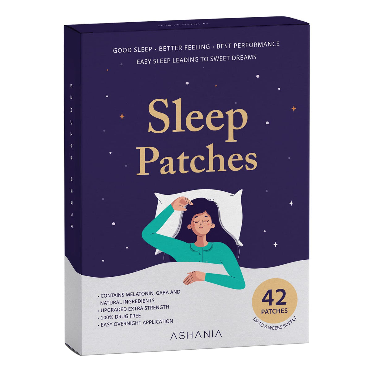 Patches de sommeil Ashania, vue avant avec emballage