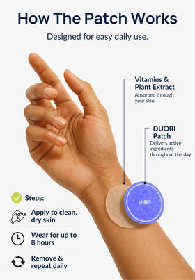 Patches de sommeil DUORI appliqués sur la peau
