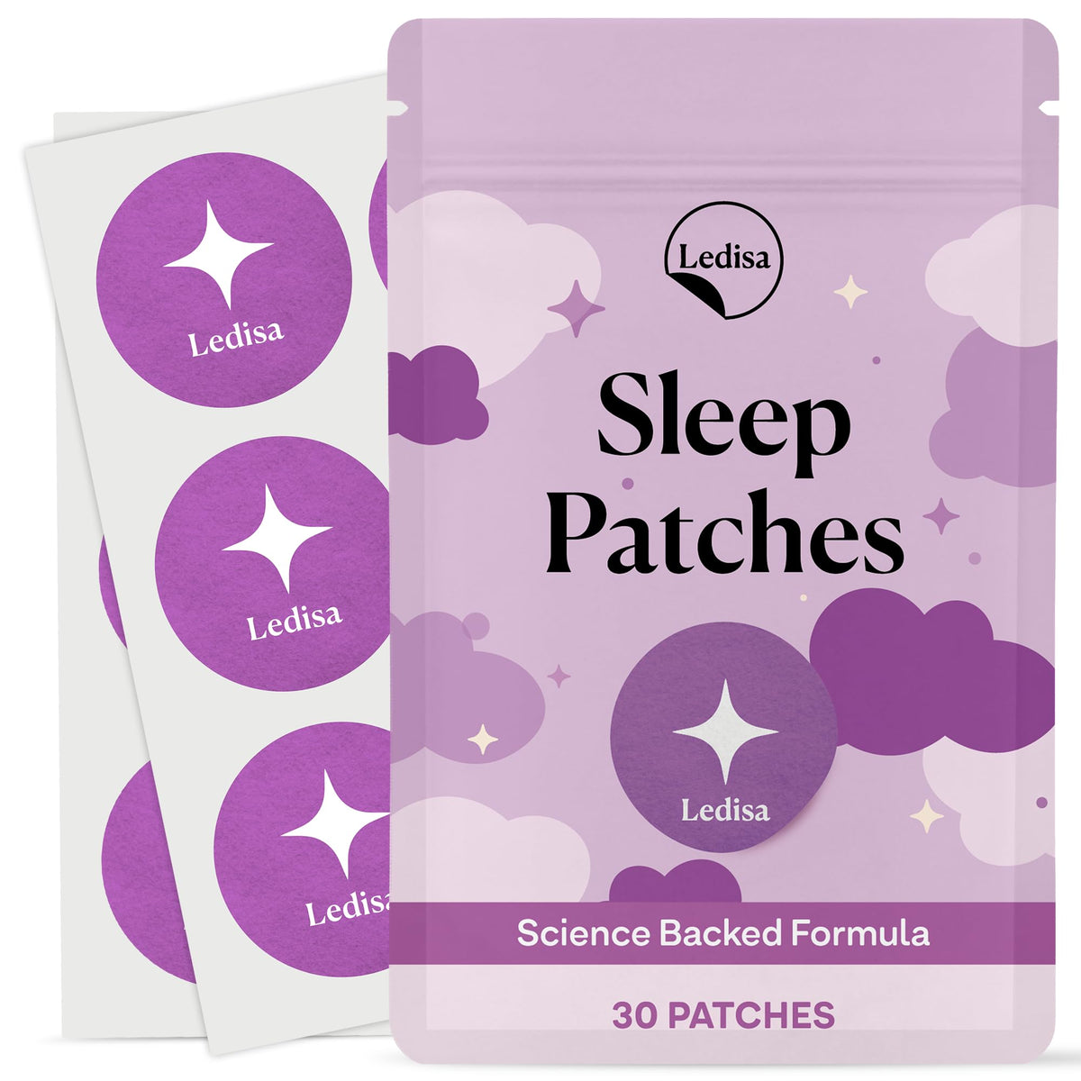Patches de sommeil Ledisa en vue de face, emballage avec ingrédients naturels