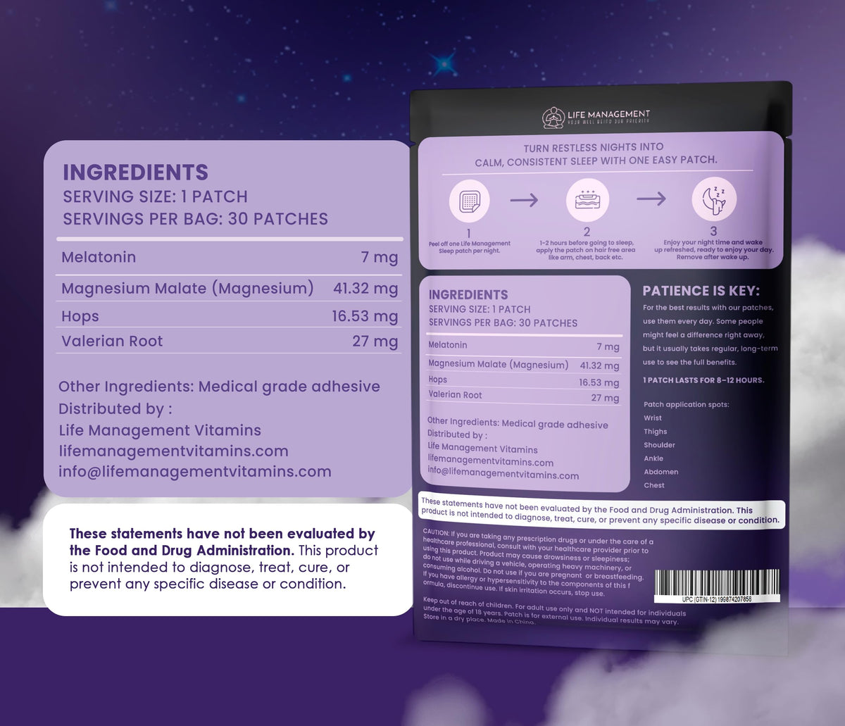 Patches de sommeil Life Management, patch sur un fond neutre