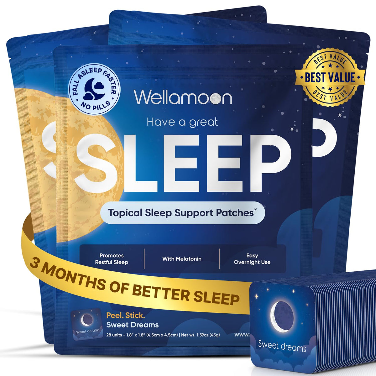 Patches de sommeil Wellamoon vue avant avec emballage